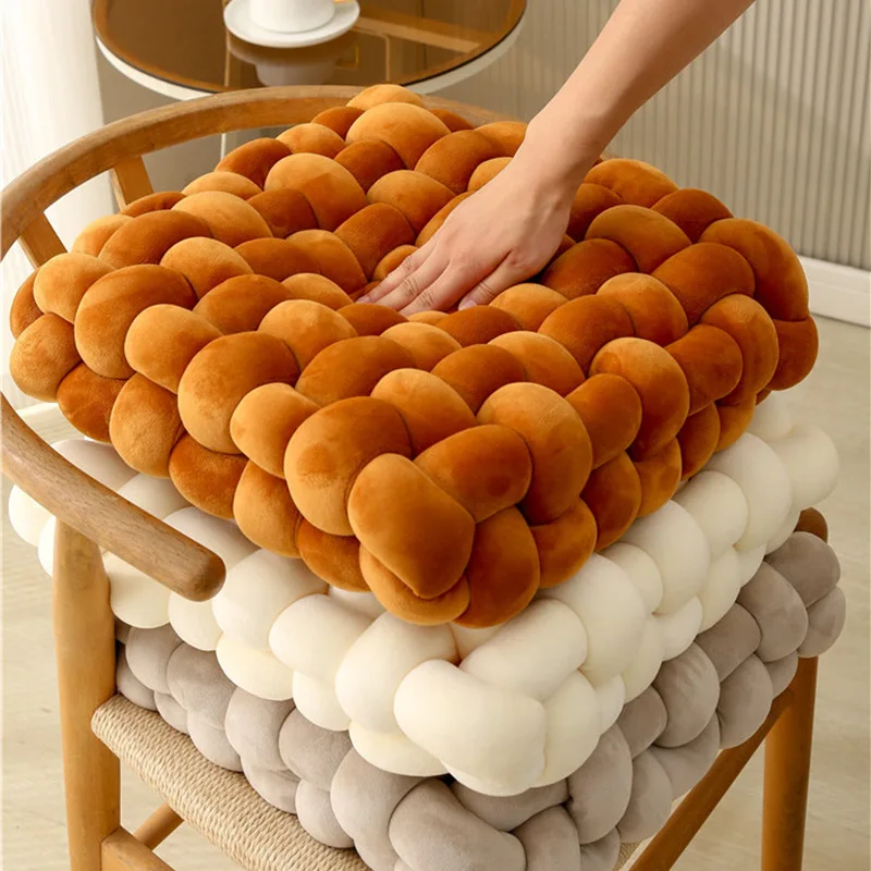 Living Room Soft Plush Knot Cushion,Sofa Pillow Solid Square Hand-Woven Home Throw Pillow,Square Woven Seat Cushion