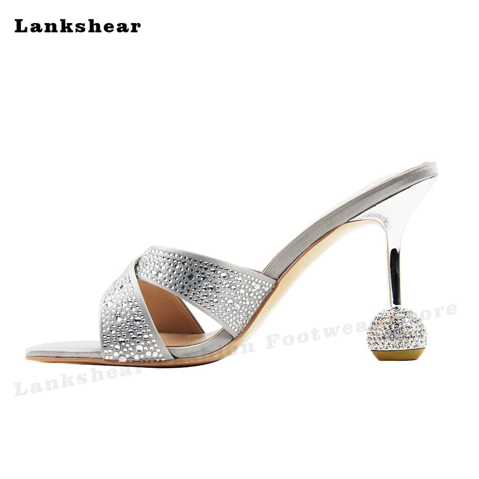 

Crystal Ball Heel High-Heeled Shoes Cross Belt Diamond Upper Satin Material High-Heeled Shoes Dress Shoes Summer Elegant Shoes