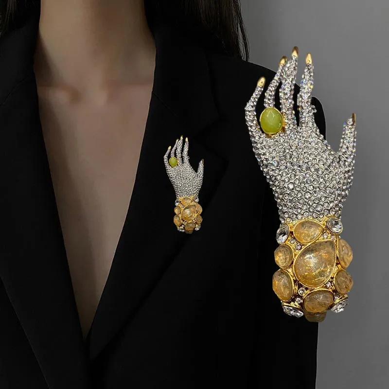 

Personality Exaggerated Brooch Smooth Palm Hand Shaped Brooches Pins Diamond Badge for Women Men Suit Pins Party Jewelry