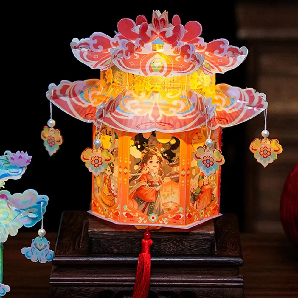 Chinese Style Mid-Autumn Festival Lantern Glowing Handmade Bunny Lantern Kit Blessing Words PVC Handheld Lantern Kindergarten