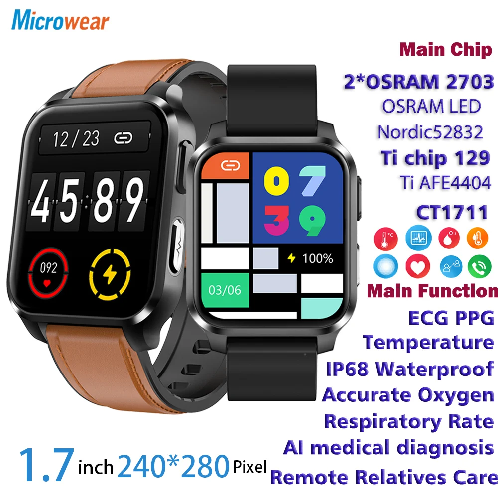 

2022 New ECG+PPG Smart Watch Blood Pressure Blood Oxygen Body Temperature Sports IP68 Waterproof AI Medical Diagnosis Smartwatch