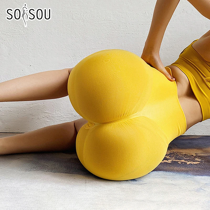 SOISOU Nylon Shorts Gym Yoga Pants Leggings Women Sport Cycling Shorts Fitness High Waist Push Up Womens Clothing 10 Colors