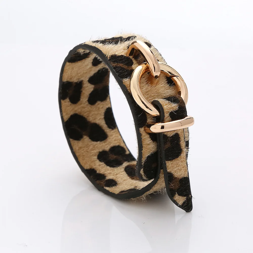 Bangle Bracelet Leather Bracelets Leather Bracelet Punk Style Double-sided Leopard Print Fur Leather Bracelets & Bangles For Women Girls