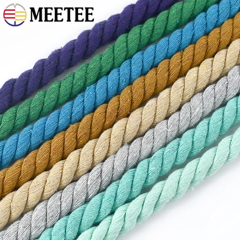 5/10M 12mm 3 Shares Twisted Cotton Rope Woven Braid Cord Meetee Bag  Drawstring Strap Decorative Macrame Ropes Sewing Accessory