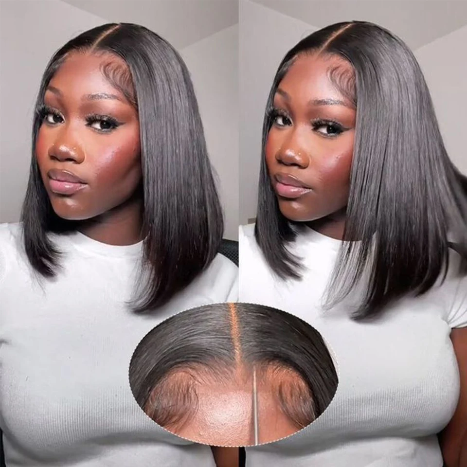

PreCut Lace Straight Human Hair Lace Wigs For Women Preplucked Wear And Go Glueless Straight Bob Wig Natural Hairline Density180