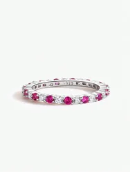 Sterling Silver Shimmering Zircon Stackable Ring for Women - Elegant Daily Wear and Party Jewelry (Silver Rose Red)