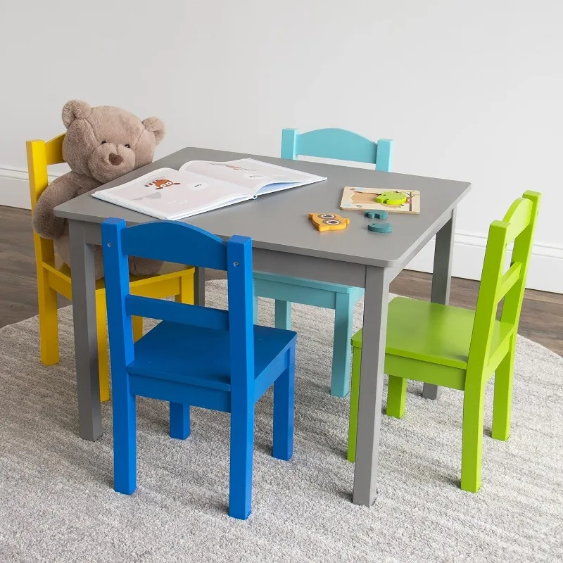 Table and Chair Set for Kids Humble Crew Tot Tutors Wood Table & 4 Chairs Set