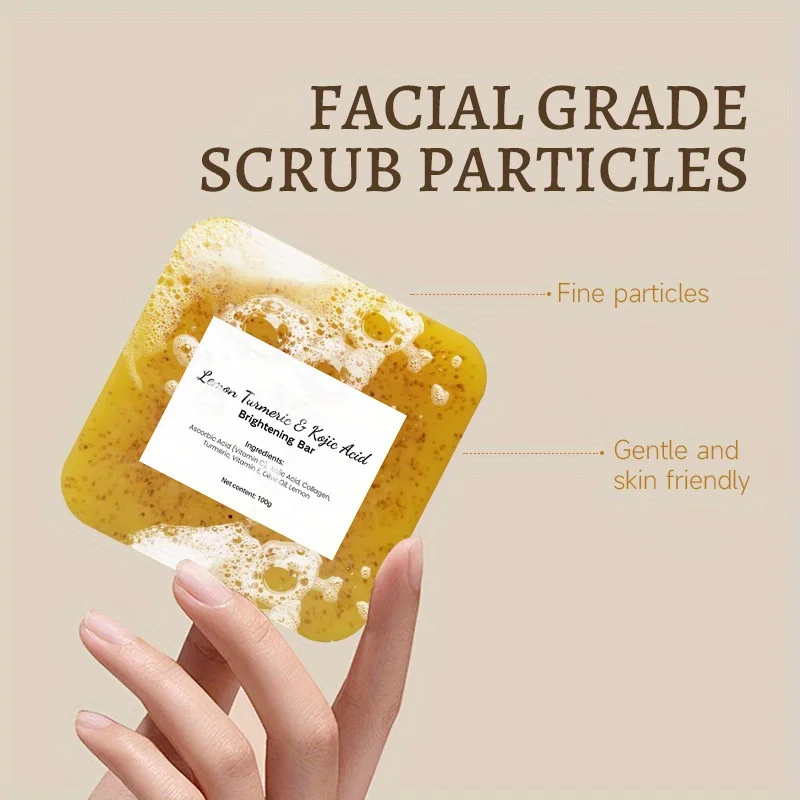 Lemon Turmeric Kojic Acid Brightening Soap Deeply Cleansing Glowing Body Rejuvenating Exfoliating Even Skin Tone Handmade Soap