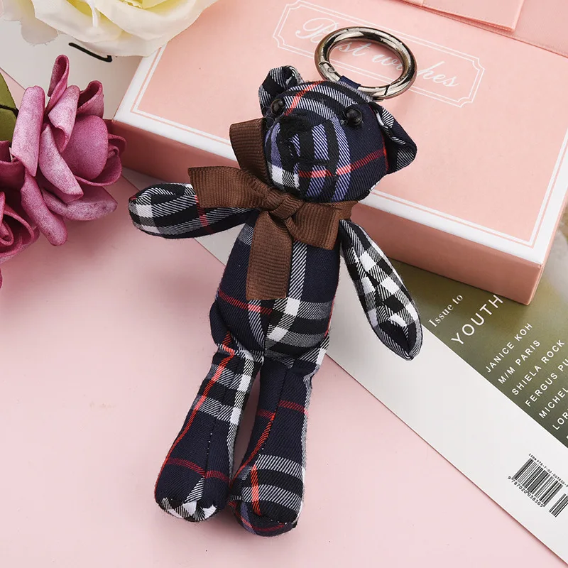 Hesroicy 10cm Bear Keychain Cute Plaid Bib Mini Bear Plushies Hanging  Ornament Soft Stuffed Animal Doll Key Ring Backpack Pendant Couple Gift