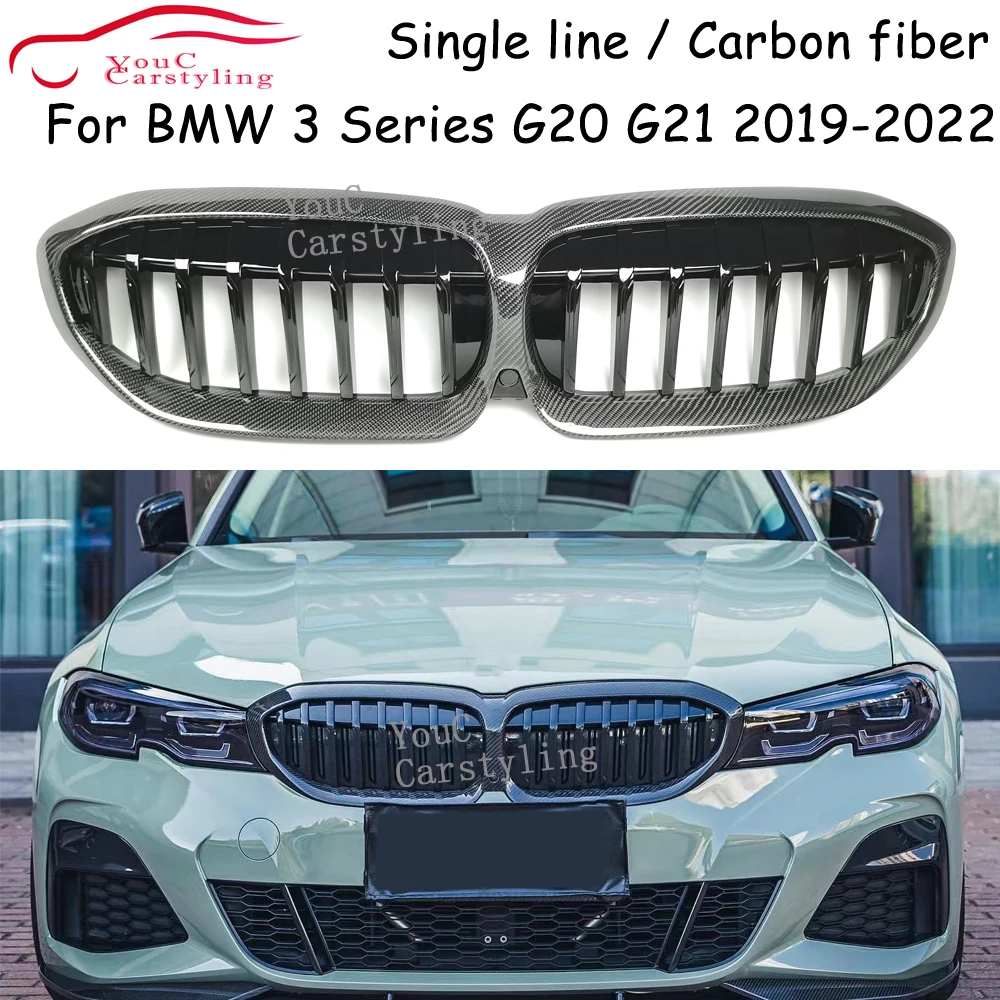 

G20 Carbon Fiber Grills For BMW 3 Series G20 G28 Front Gloss Black Grill Replacement Kidney Grille 2019-2022