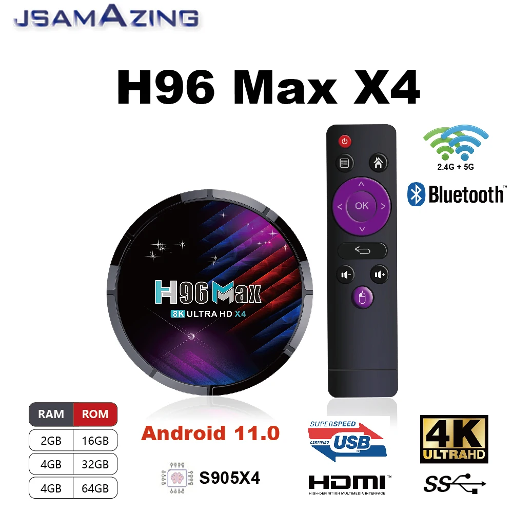 

2022 H96 MAX X4 Android 11 Smart TV BOX Amlogic S905X4 2/4GB RAM16/32/ 64GB 8K 24fps 3D Wifi 2.4G &5G Set Stream Media Player
