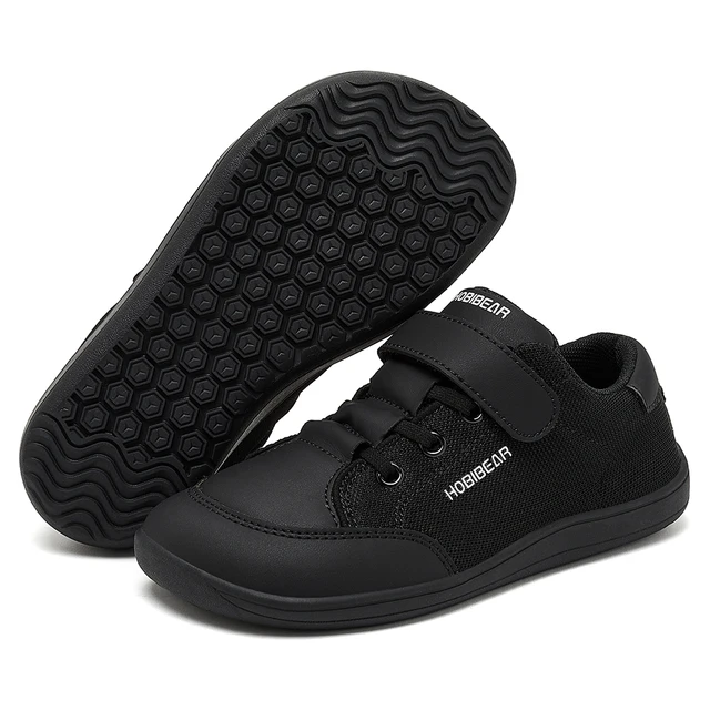 HOBIBEAR Kids Wide Toe Barefoot Shoes Boys Girls  Minimalist Sneakers Lightweight Hook Loop Mesh Artificial Leather Shoes