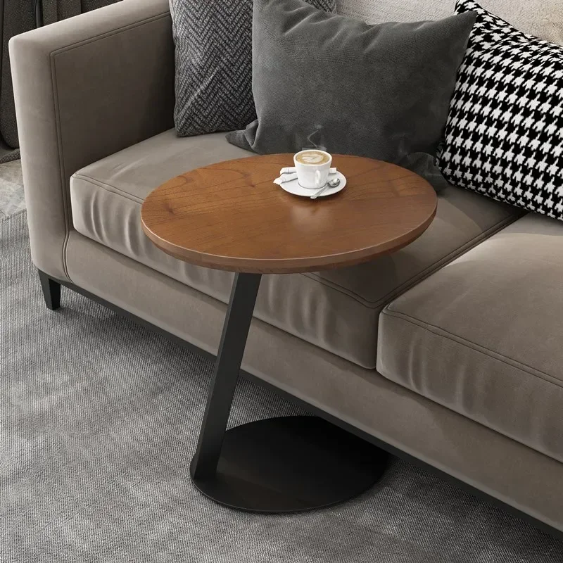 Nordic iron solid wood oval square small coffee table corner mobile bedside table living room sofa side