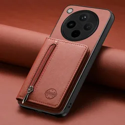 Luxury RFID Zipper Flip Wallet Stand Phone Case with Card Holder - OPPO Find X9 Ultra (Brown)