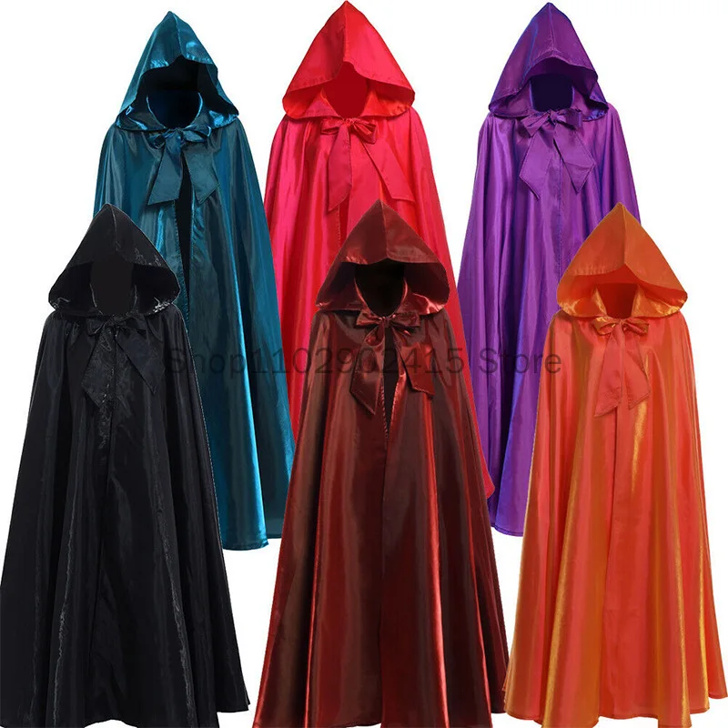 

Halloween Party Cosplay Woman Men Adult Long Hero Witch Craft Witchcraft Robe Hood Cloak Cosplay Satin Red Medieval Cloak