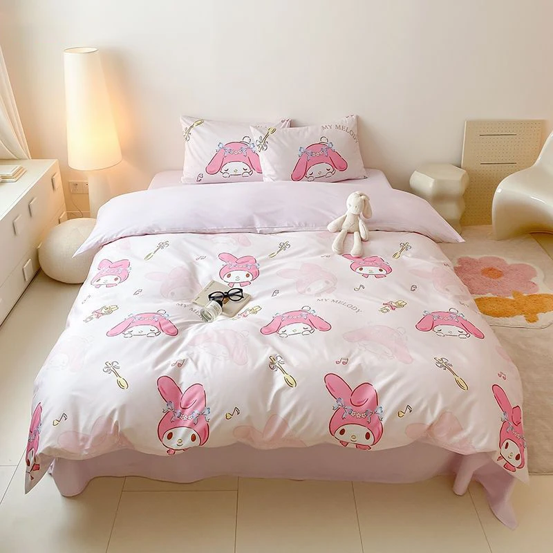 

Melody Cotton Bedding Anime Cartoon Sanrio Cinnamoroll Sheets Quilt Cover Pillowcase Student Dormitory Bed 3-Piece Set