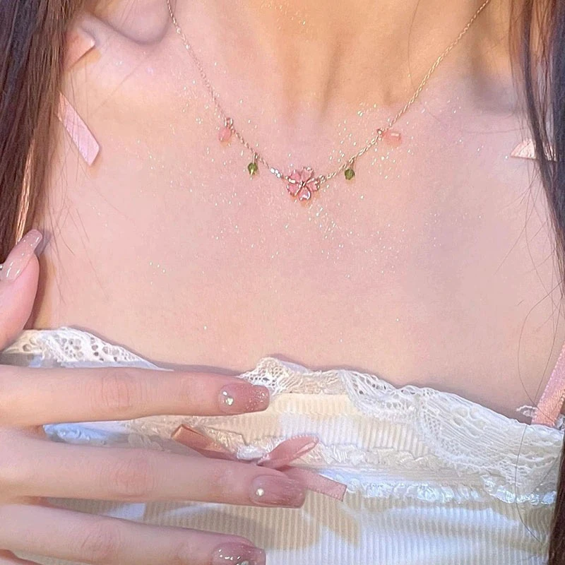 Pink Sakura Flower Necklace S3c794f1501884a8abea1e171377e9a97S