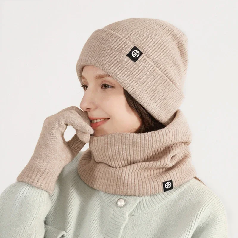 

Alpaca Wool Winter Hat Scarf Gloves Set for Women Men Warm Kit Windproof Knitted Hat Neck Warmer Snood Full Finger Warm Gloves