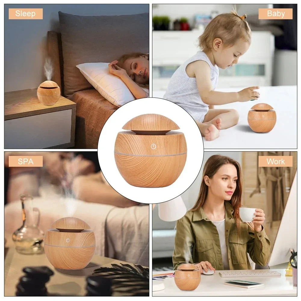 Home Wood Grain Air Humidifier Purifier Aroma Diffuser USB Ultrasonic Cool Mist Sprayer Essential Oil Fragrance 5