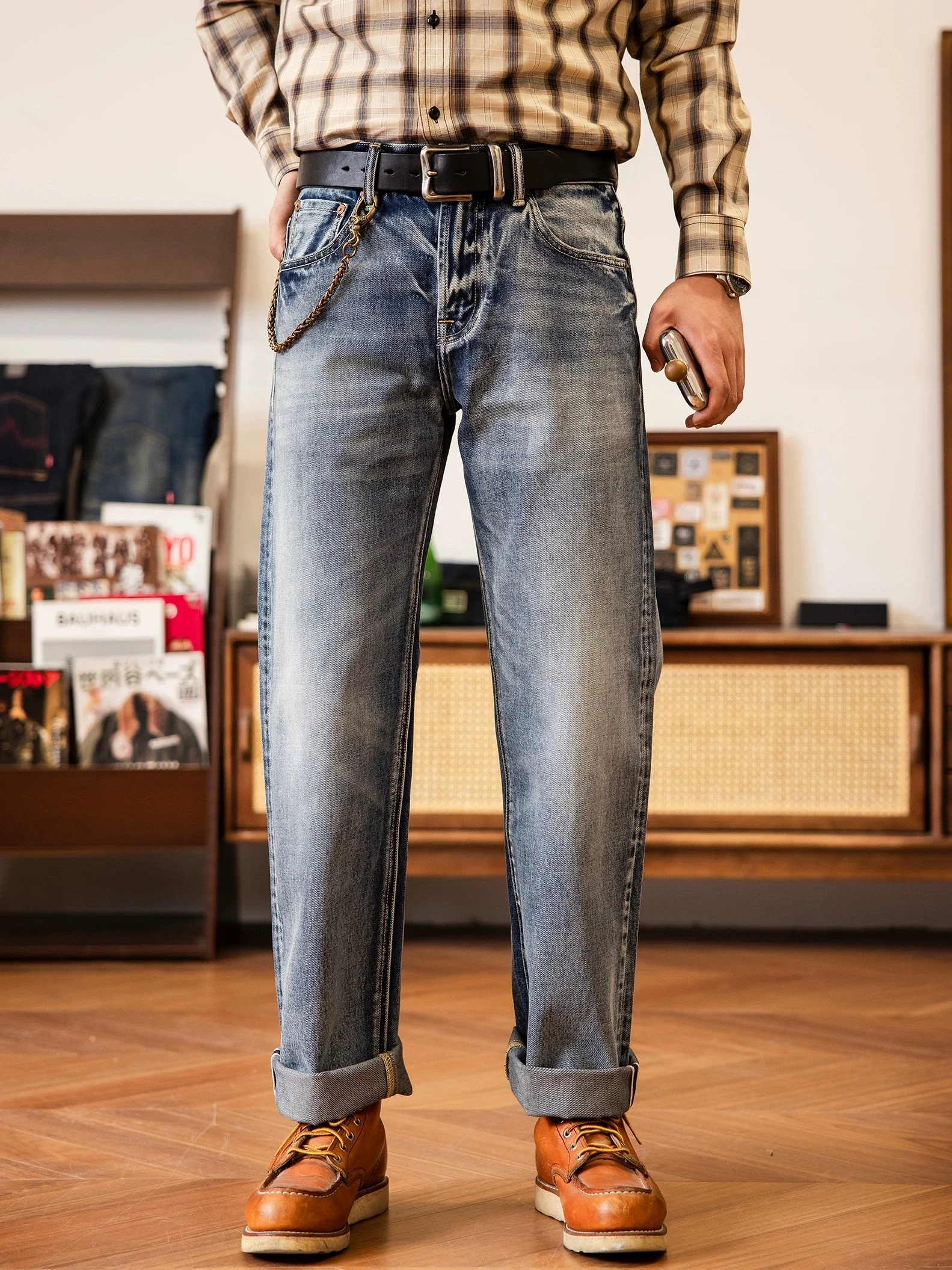 516XX-0001 Red Tornado Good Quality  Washed Slim Fitting Denim Pants 100% Cotton Heavy Thick Jean 14oz 2