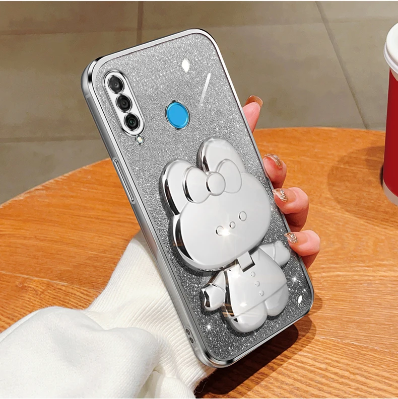 Coque de protection souple avec miroir de maquillage et motif lapin pailleté pour Huawei P30, P40, P50, P60 Lite, Y7, Y6, P30lite, Mate 30, 40, 50_voghion.com