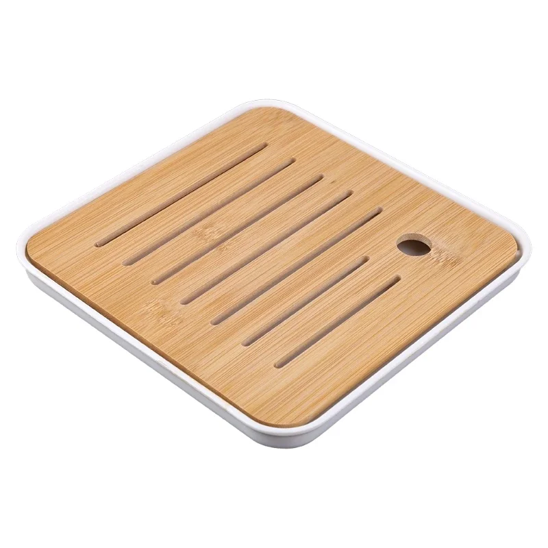 Bamboo Chinese Gongfu Tea Tray Box with Water Storage Drainage Serving Wood Marble Holder Table tea tray wooden serving tray