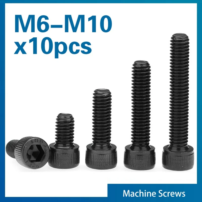 Hexágono Hex Soquete Copo Cabeça Parafuso Parafusos m6 m8 M10 Grau 12.9 Aço Carbono Allen Parafuso Din 912 10 Peças Lote