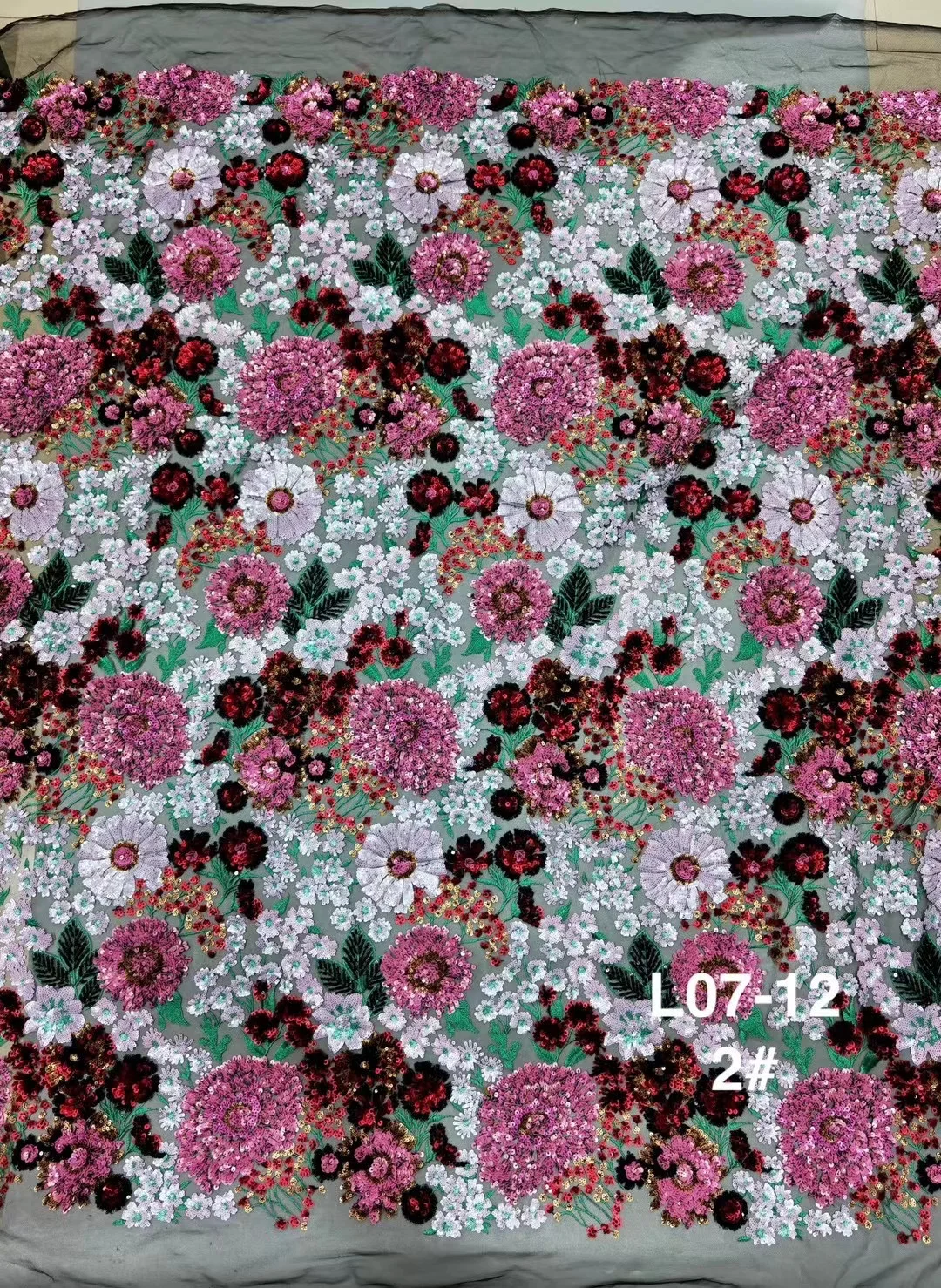 Description Picture 3 of itemAfrica Modern Embroidered Mesh Fabric new light luxury Senior Heavy industry embroidery Multi Colo Sequin Evening Dress Fabric