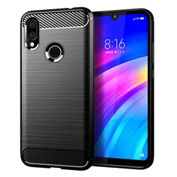 Enhanced Carbon Fiber Shockproof Matte Silicone Case for Xiaomi Redmi 7 and Y3 (Black)