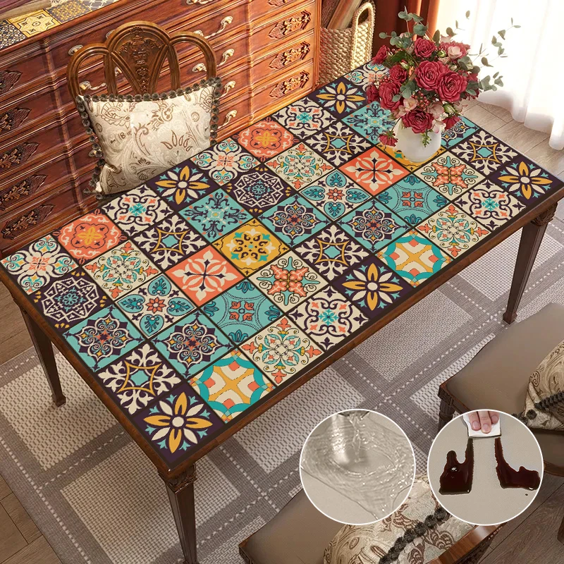 Description Picture 5 of itemRetro Tablecloth Plaid Dustproof Oilproof Table Cover Anti-slip Table Mat Kitchen Dining Table Protector Home Decoration 식탁보