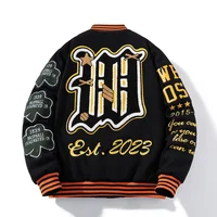 Embroidery Varsity Jacket Men Women | Letter Winter Baseball Jacket | Hip Hop Woolen Thick Warm Coat Parkas Brown - Image 2