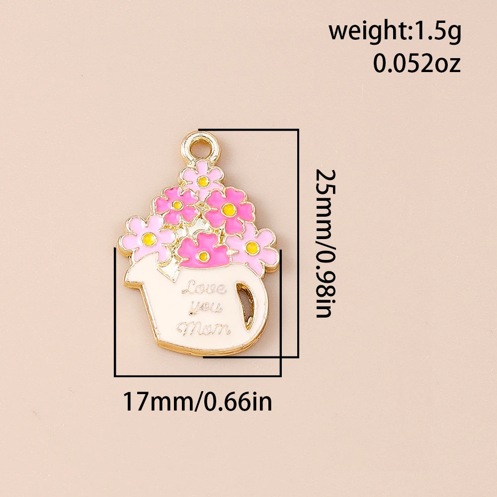 Leslie 10 Stück schöne Liebe Mama Herzen Charms Muttertag Blumen Anhänger für handgemachte Halskette Armband Schmuckherstellung DIY Handwerk – Detail 9