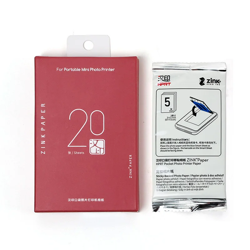 HPRT Z1/Z2/MT53 ZINK 포토 용지 2x3 인치 스티커 필름 제로 잉크 휴대용 프린터 리필 20/40/100매