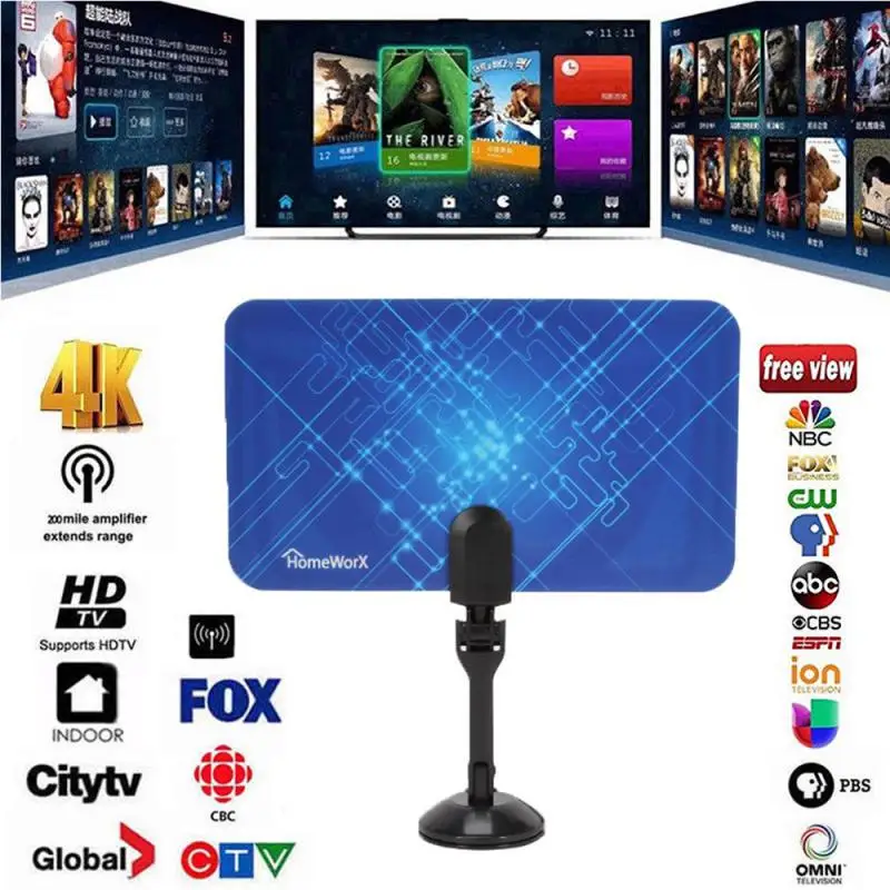 Antenna Interna Antenna Tv Ad Alto Guadagno Dtv Box Tv Plug 200 Mile Booster Signal Amplificato Indoor Antenne