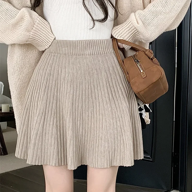 Maternity Knitted Wool Mini Skirt A- Line Autumn Winter Outerwear Versatile Women's Short Skirt Half-length Spring Summer