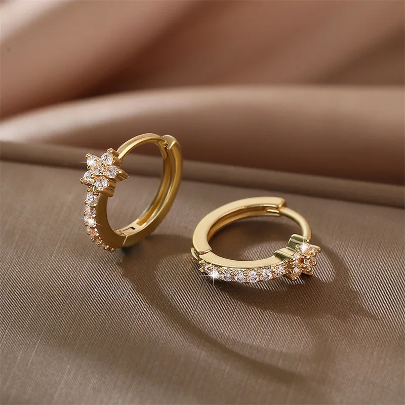 Fashion Stainless Steel Zircon Star Hoops Earrings For
