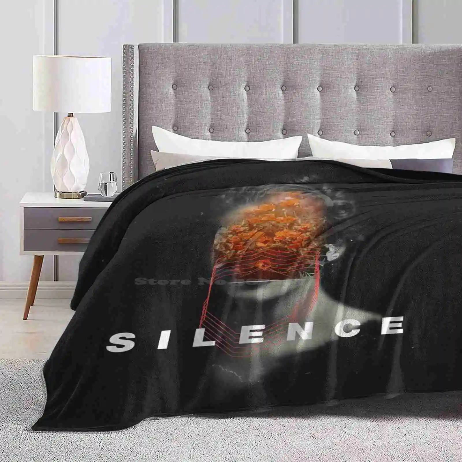 Silenzio Nuova Vendita Stampa Personalizzata Flanella Morbida Coperta Frank Moth Minimal Portrait Bloom Floral Grey 1920 1930S Silence