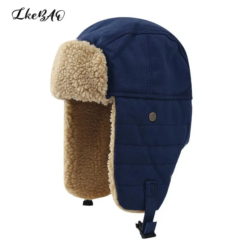 

1PCS Unisex Men Women Winter Thick Warm Ear Protection Hats With Fleece Bomber Hat Solid Earlfap Windproof Beanie Cap