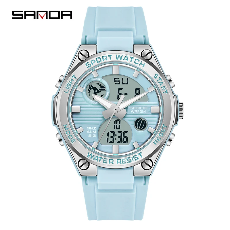 SANDA 2022 Top Brand Fashion Women's Watches Waterproof Sports Digital Quartz Wristwatch Casual Clock Gift Relogio Feminino 6067 