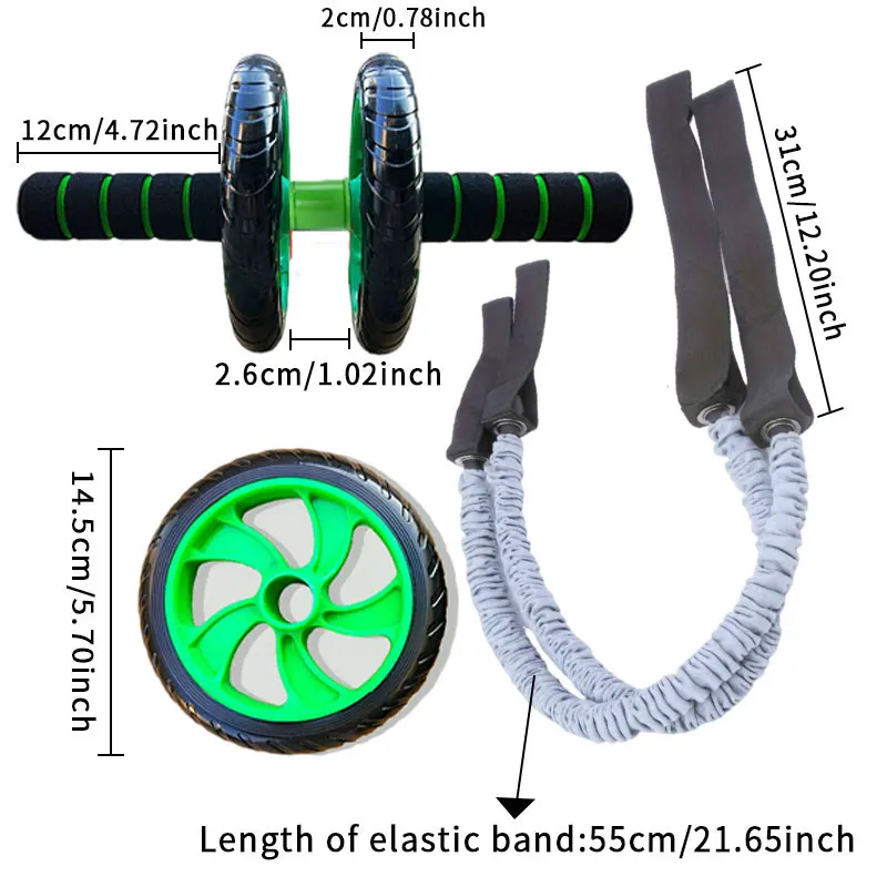 3pc abdominal wheel with auxiliary tension rope latex tube abdominal muscle wheel elastic rope tension belt resistance tube