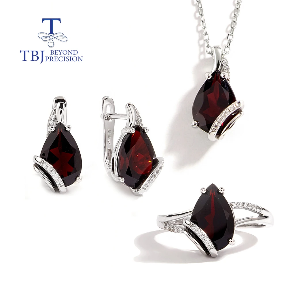 

Light luxury fine jewelry Natural garnet Ring Earrings Pendant Necklace Jewelry set Simple S925 silver women's anniversary gift