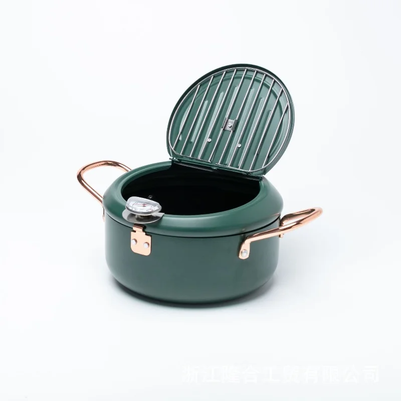 Small Deep Fryer with Thermometer and Drain Rack Non-stick Deep Fryer for French Fries Fish and Chicken