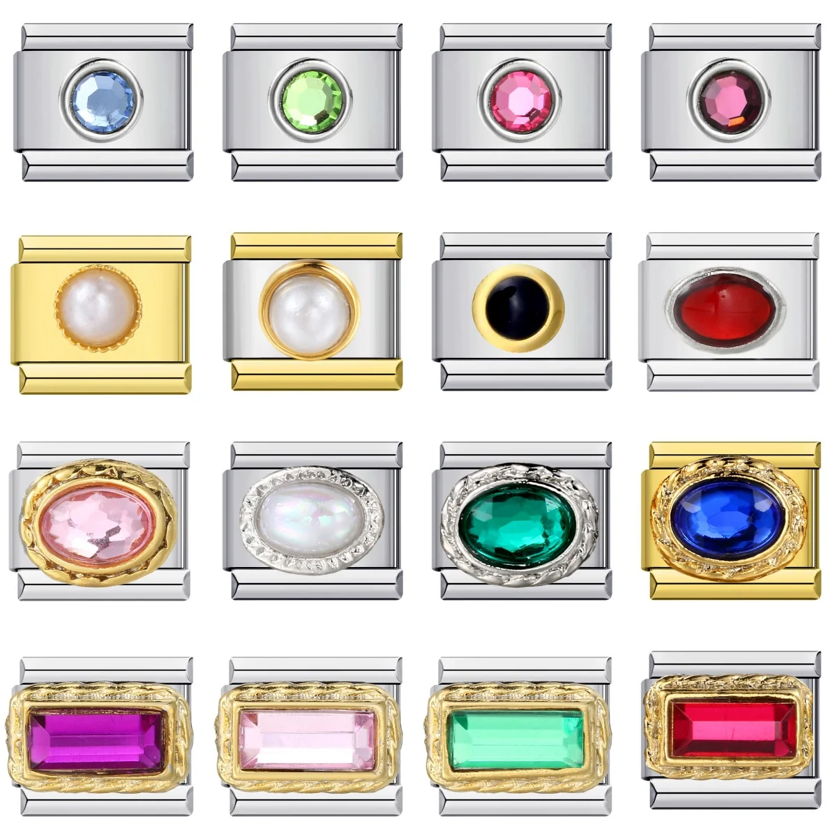 URING Trendy Rechteck Ellipse Runde Bunte CZ Charms Italienische Links 9mm Armbänder Armreif Edelstahl DIY Herstellung Von Schmuck