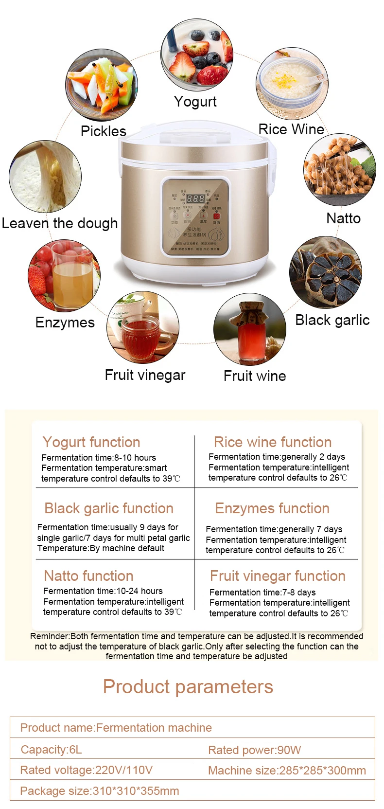 Description Picture 4 of itemBlack Garlic Fermenter Electric Smart Fruit Enzyme Garlics Fermentation Machine Automatic Zymolysis Pot Natto Yogurt Maker EU US