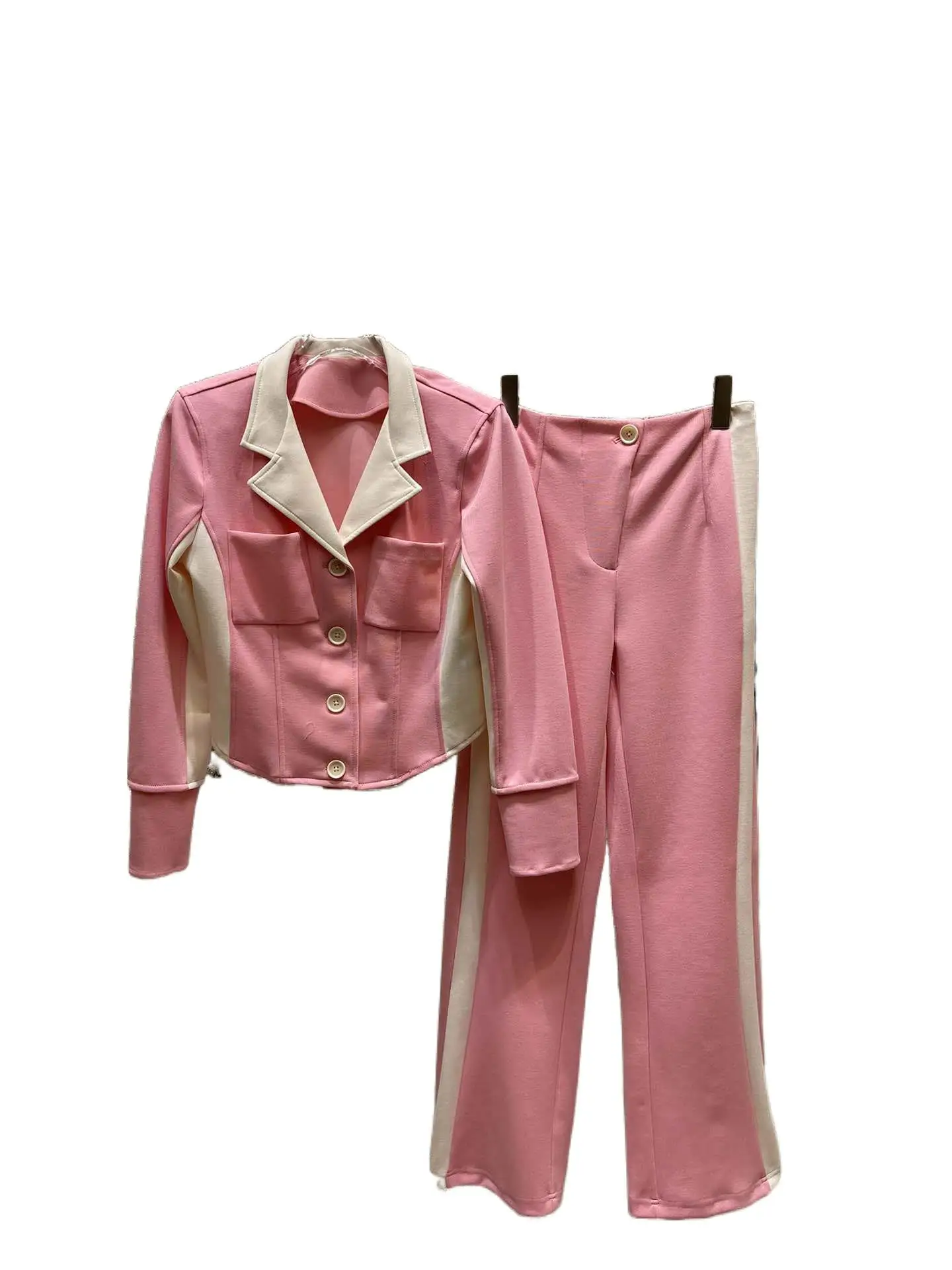 

2023 Women's Clothing Color Contrast Patchwork High Waist Suit