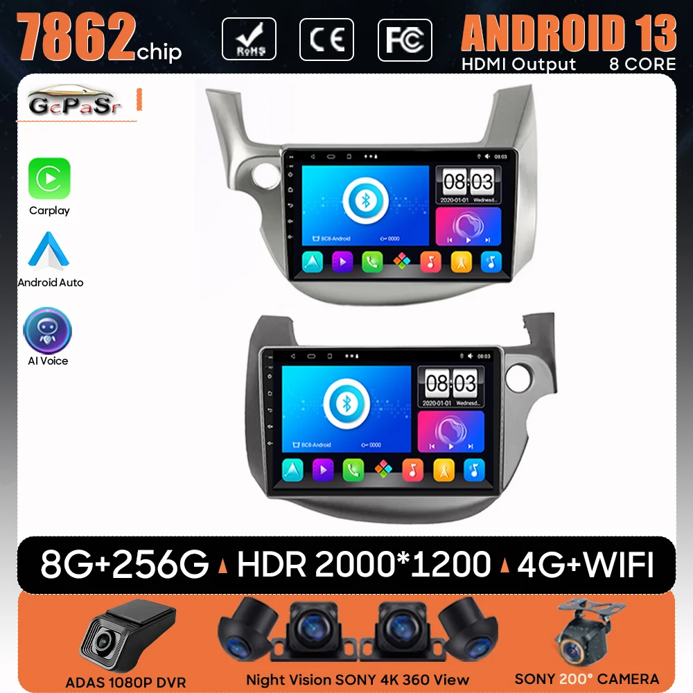 

Автомобильный радиоприемник Android 13 для Honda Jazz 2 GG 2008 - 2014 Fit 2 GE 2007 - 2014 навигация GPS Carplay Android автомобильный экран No 2din Cam