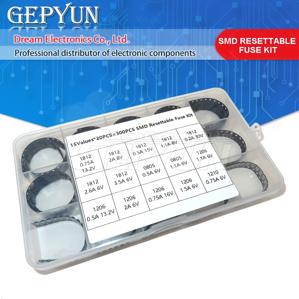 

300 шт. 1812 1206 0805 1210 15 значений 0.7A 0.5A 0.2A 1.1A 2.6A 3.5A SMD сбрасываемый предохранитель PPTC полипереключатель самовосстанавливающийся