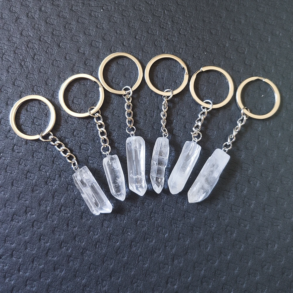 20pcs White Crystal Key Rings Chains Natural Stone Charms Keychains Healing Crystal Keyrings for Women Men
