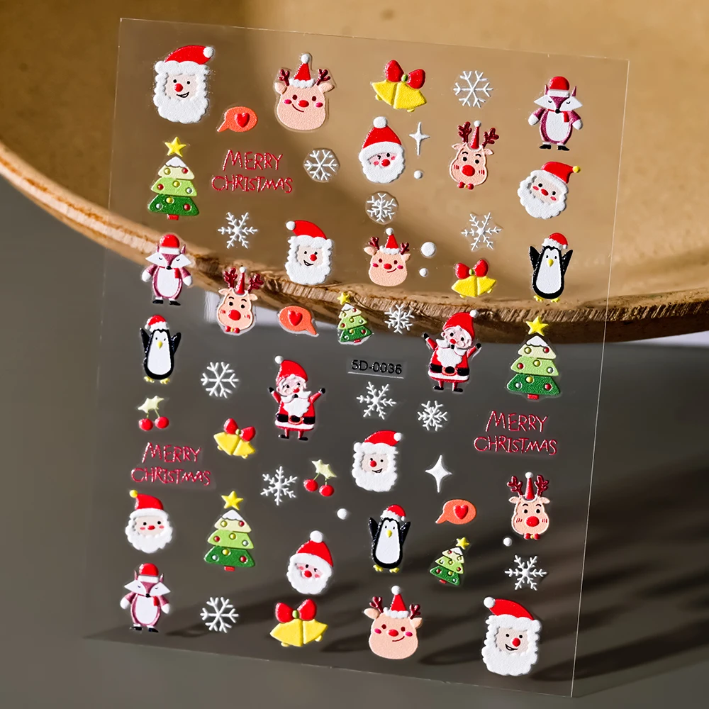 Christmas 5D Embossed Snowman Snowflakes Nail Art Stickers 8*10cm Cartoon Santa Claus Elk Christmas Decal DIY Manicure Decals &* 5