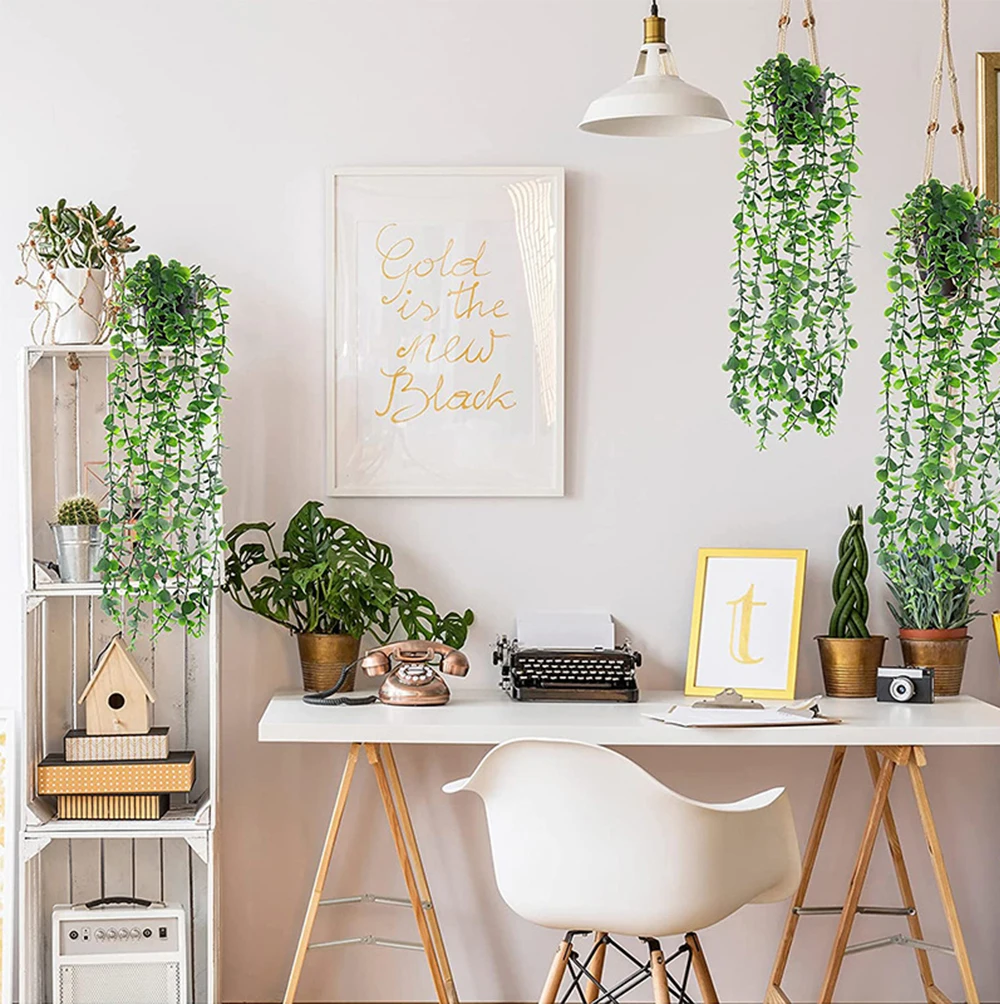 1pc künstliche Eukalyptus Rattan hängende Pflanze Topf grüne Pflanze Mandala Rebe geeignet für Wand zimmer Home Interior Regal Dekor – Detail 21